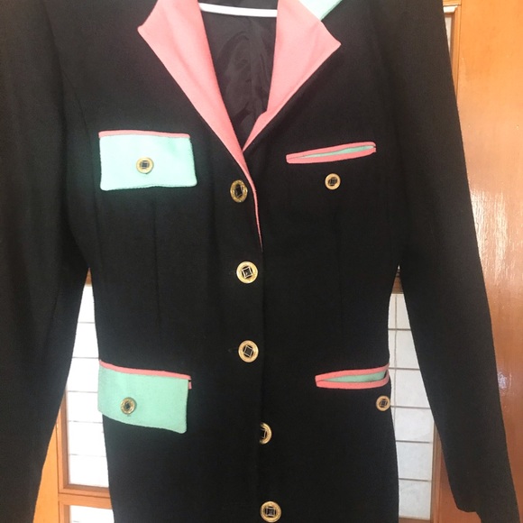 Black with pink and green custom made long blazer - Picture 4 of 5